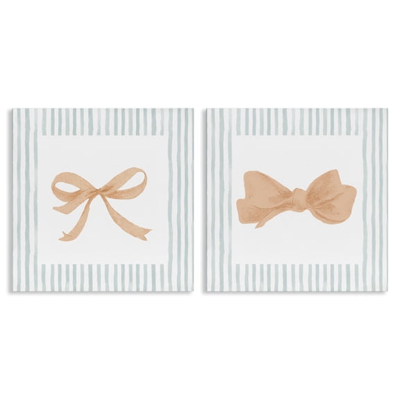 Stupell Industries Striped Border Bow 2 Piece Canvas Wall Art Set design by PATRICIA PINTO, 17 x 17