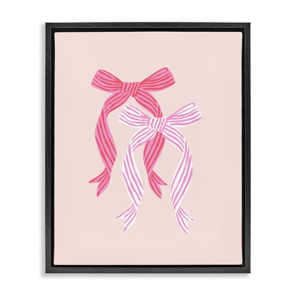 Stupell Industries Striped Bows on Pink Black Framed Floater Canvas Wall Art design by Krissy Mast, 31 x 25