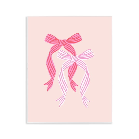 Stupell Industries Striped Bows on Pink Wall Plaque Art design by Krissy Mast, 14 x 11