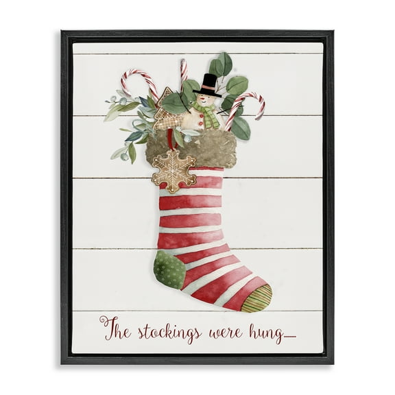 Stupell Industries Striped Christmas Stocking Holiday Painting Black Floater Framed Canvas Art Prints Wall Art, 17 x 21