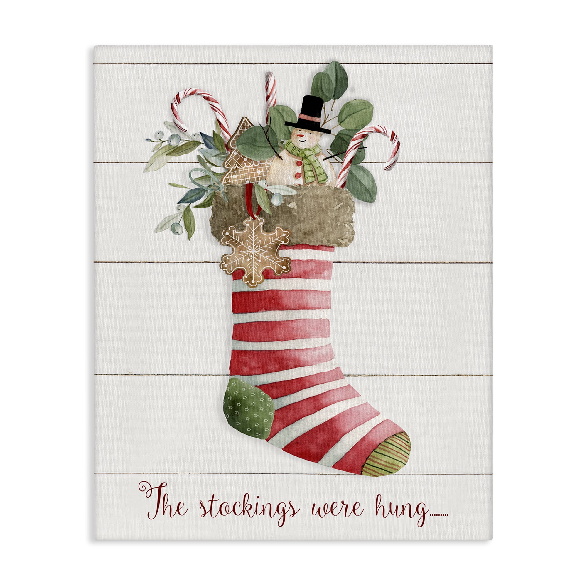 Stupell Industries Striped Christmas Stocking Holiday Painting Gallery Wrapped Canvas Art Prints Wall Art, 30 x 40