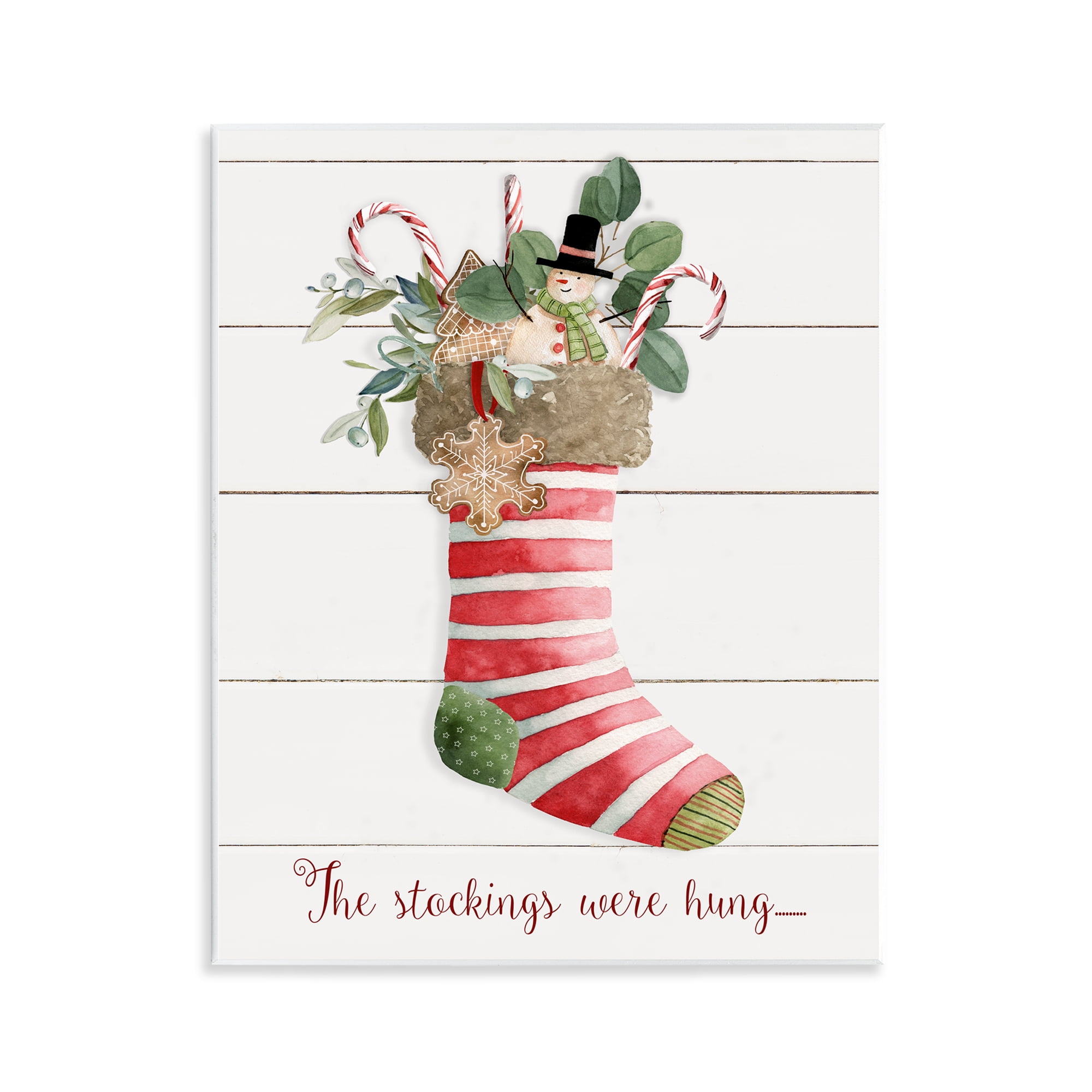 Stupell Industries Striped Christmas Stocking Holiday Painting Unframed Art Prints Wall Art, 11 x 14