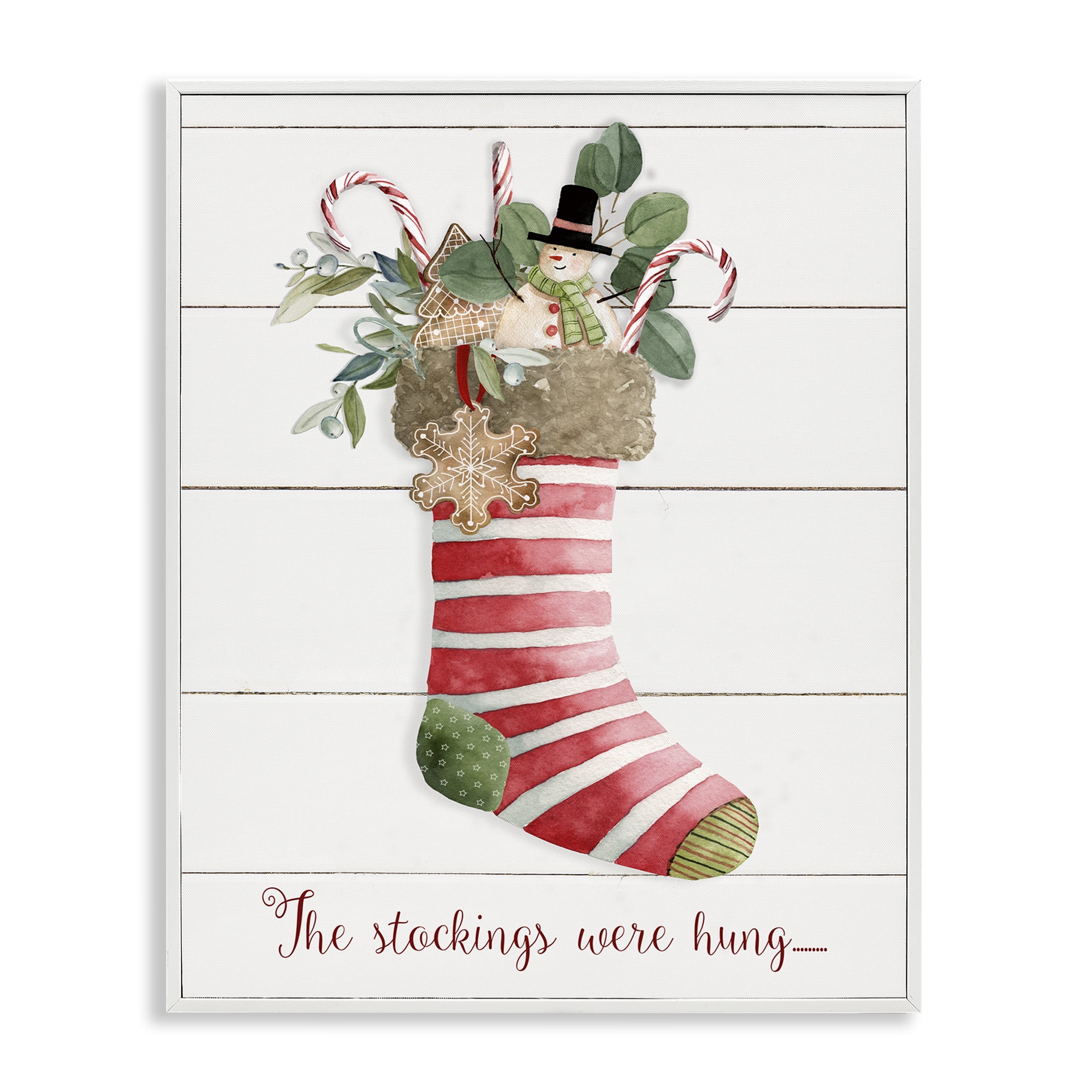 Stupell Industries Striped Christmas Stocking Holiday Painting White Framed Art Prints Wall Art, 11 x 14