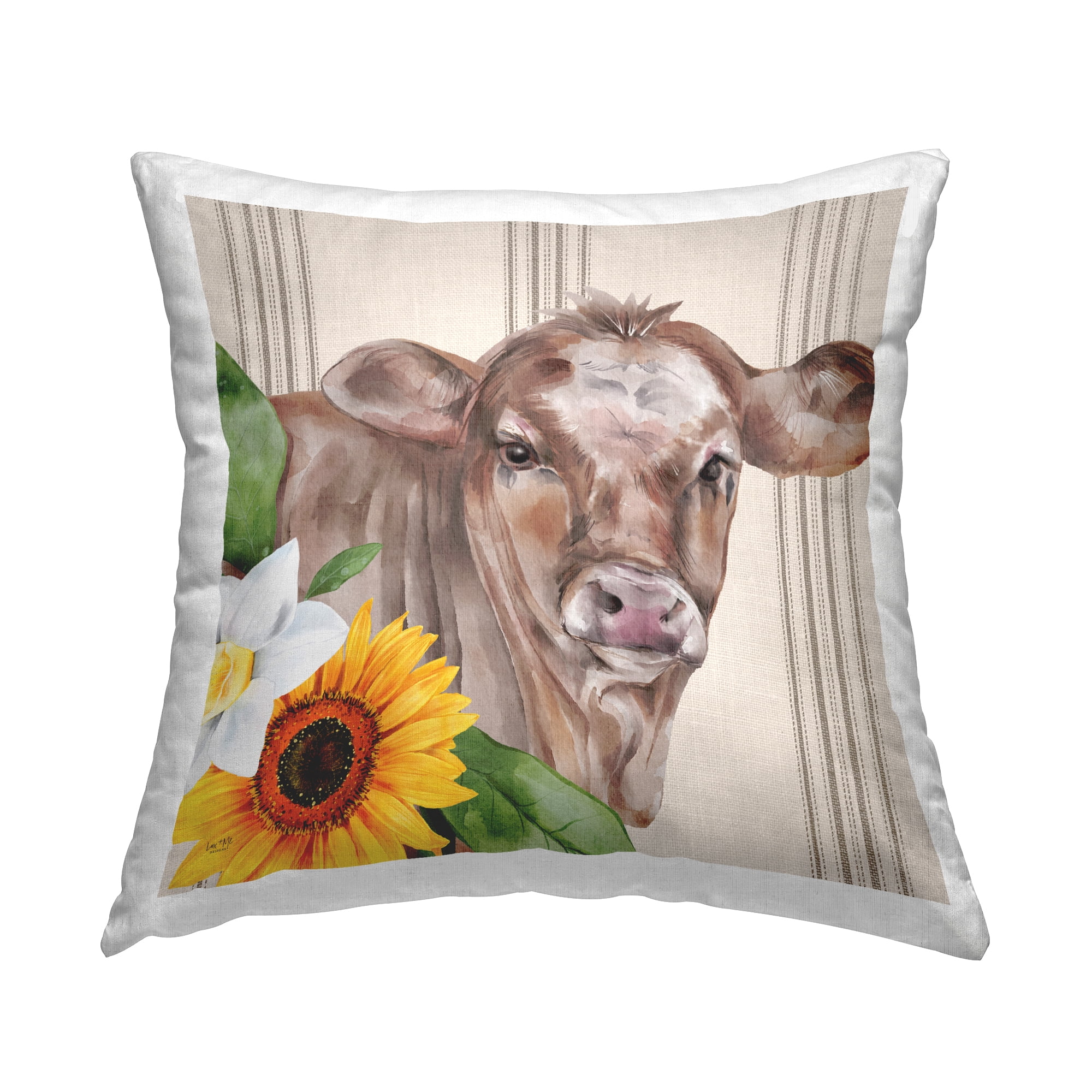Stupell Industries Striped Country Cow Sunflowers Printed Throw Pillow Design by Lux + Me Designs