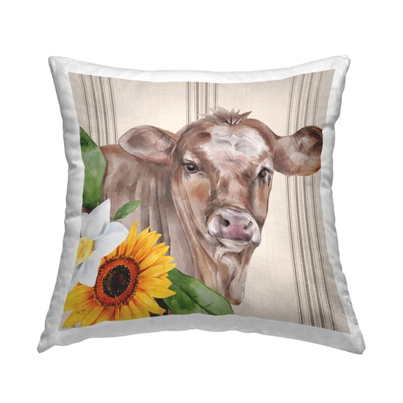 Stupell Industries Striped Country Cow Sunflowers Printed Throw Pillow Design by Lux + Me Designs