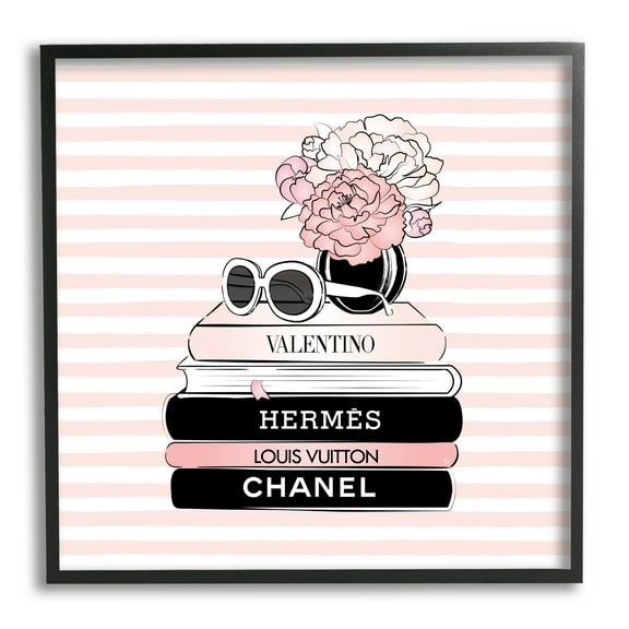 Stupell Industries Striped Fashion Bookstack Beauty & Fashion Painting Black Framed Art Print Wall Art, 12 x 12