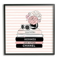 Stupell Industries Striped Fashion Bookstack Beauty & Fashion Painting Black Framed Art Print Wall Art, 12 x 12