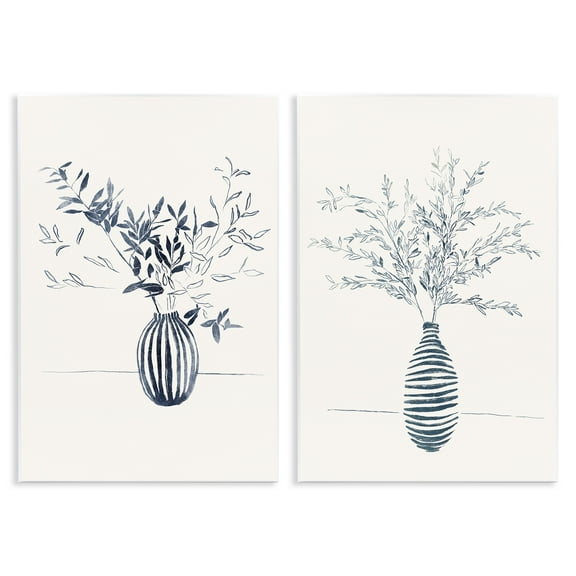Stupell Industries Striped Floral Table Vase Plants & Flowers Drawing Unframed Art Print Wall Art, 10 x 15, Set of 2