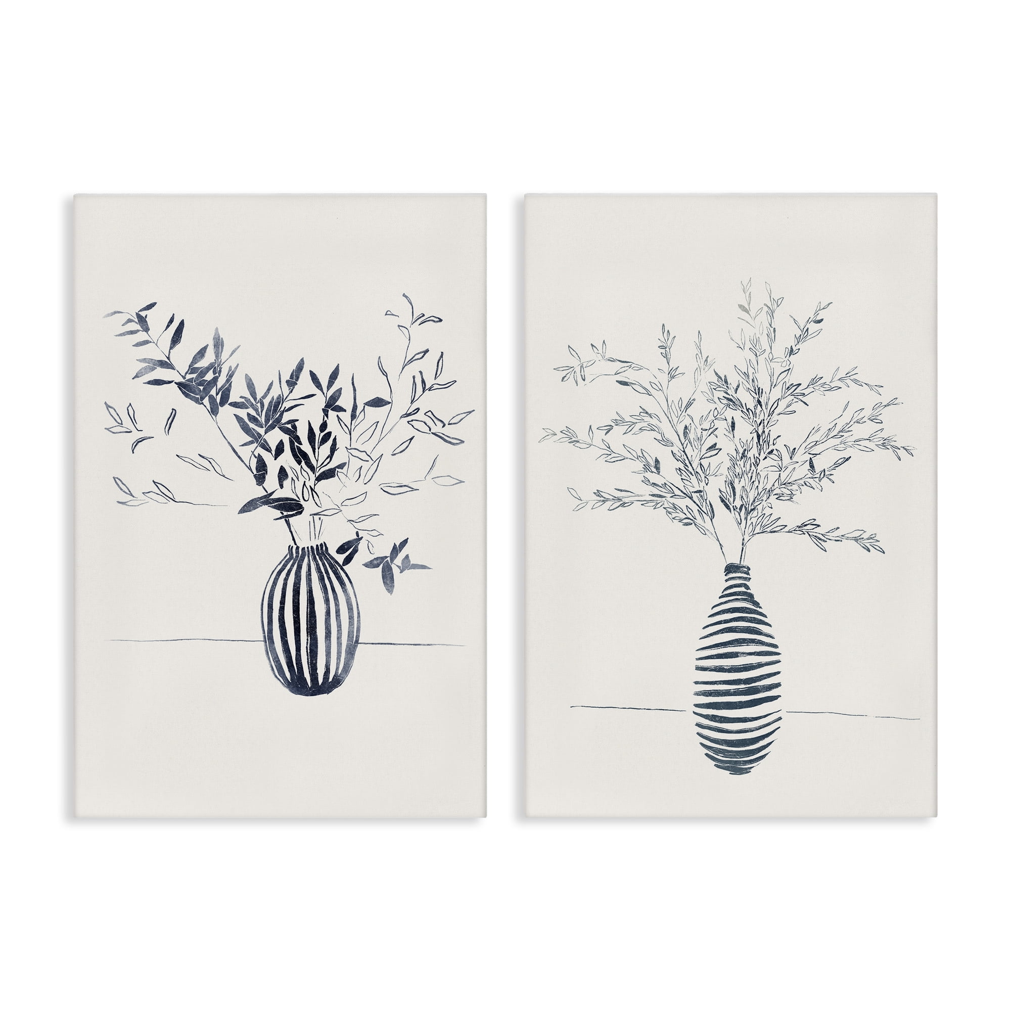 Stupell Industries Striped Floral Table Vase Plants & Flowers Drawing Wrapped Canvas Art Print Wall Art, 20 x 30, Set of 2
