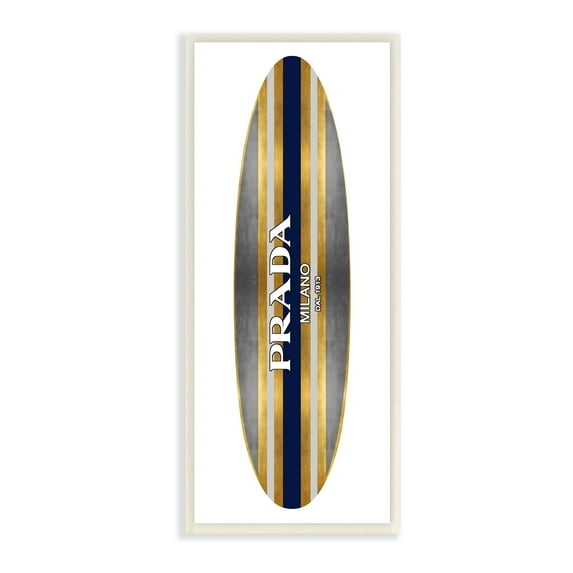 Stupell Industries Striped Glam Fashion Designer Logo Surfboard Wood Wall Art, 7 x 17, Design by Madeline Blake