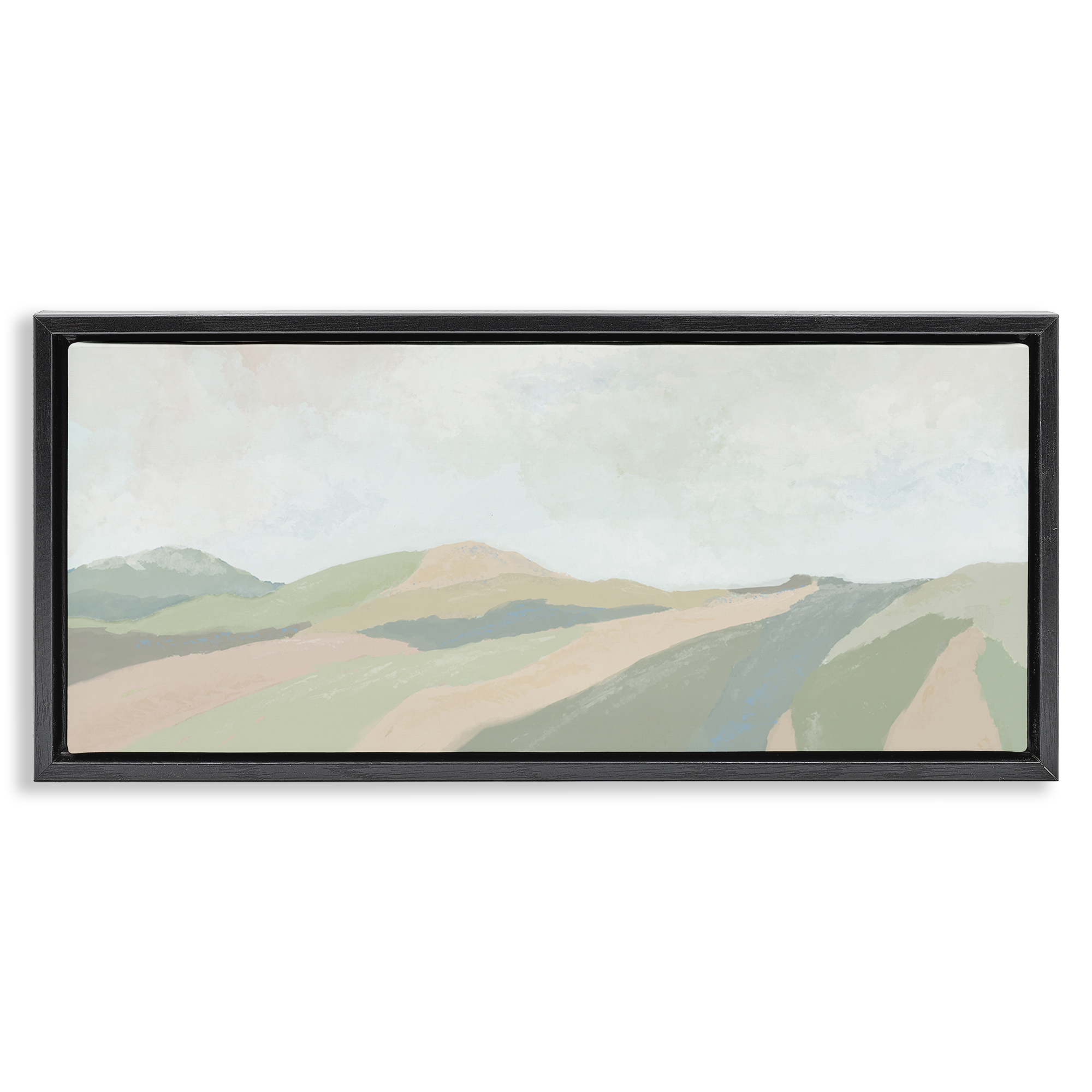Stupell Industries Striped Green Hills Landscape & Nature Painting Black Floater Framed Canvas Art Print Wall Art, 31 x 14