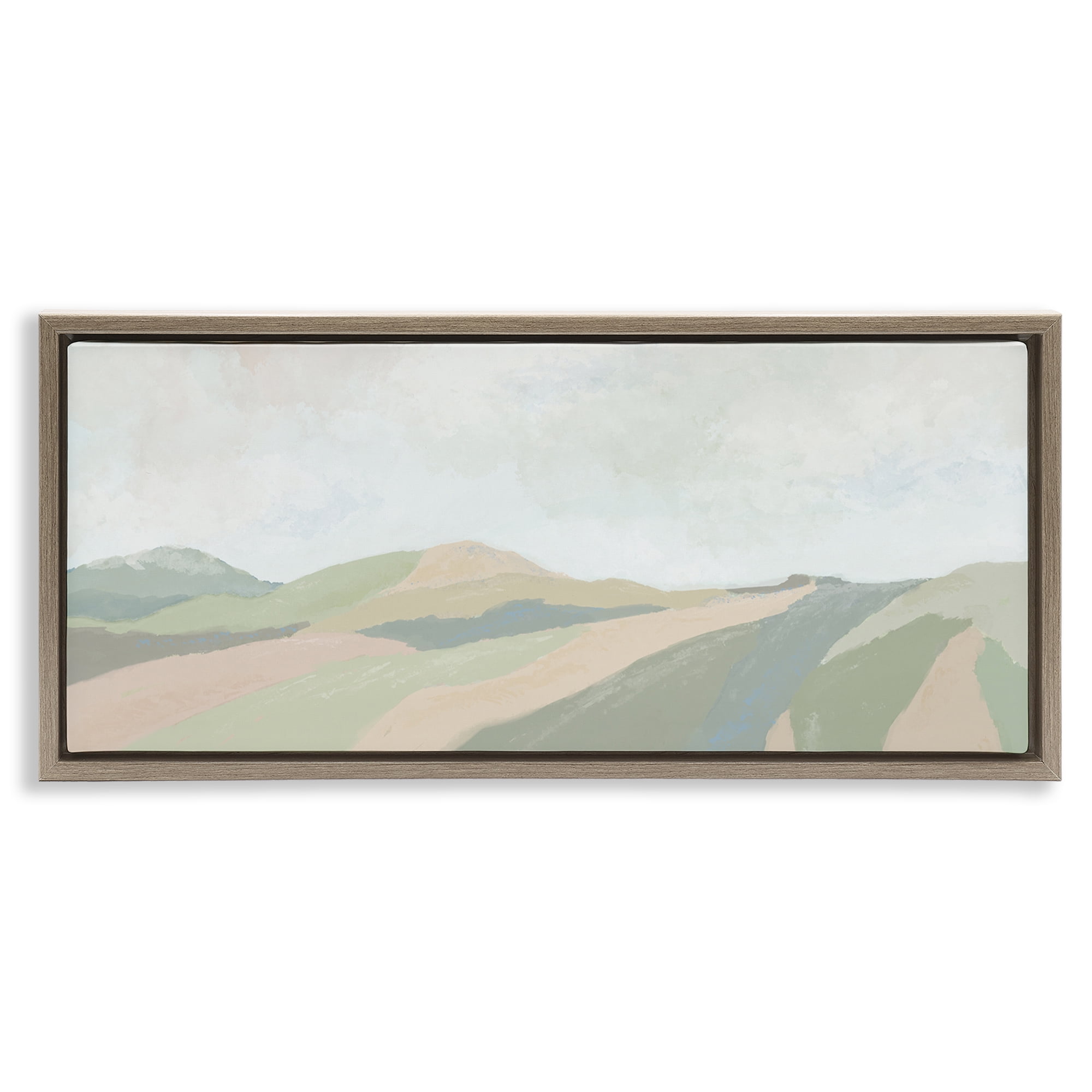 Stupell Industries Striped Green Hills Landscape & Nature Painting Brown Floater Framed Canvas Art Print Wall Art, 31 x 14