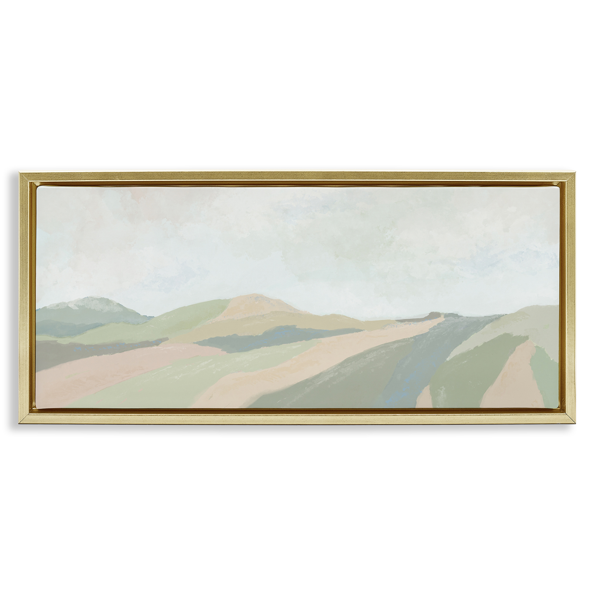 Stupell Industries Striped Green Hills Landscape & Nature Painting Gold Floater Framed Canvas Art Print Wall Art, 31 x 14