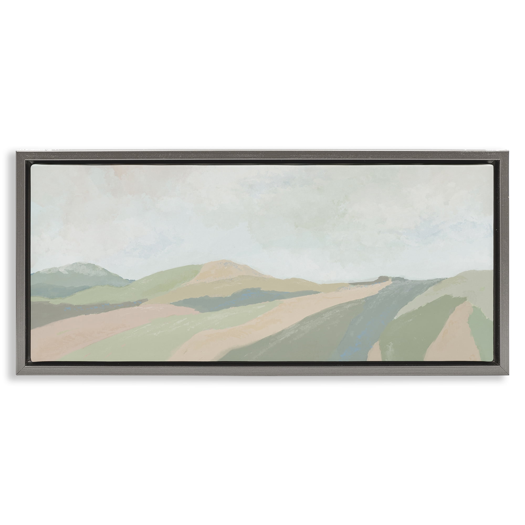 Stupell Industries Striped Green Hills Landscape & Nature Painting Gray Floater Framed Canvas Art Print Wall Art, 25 x 11