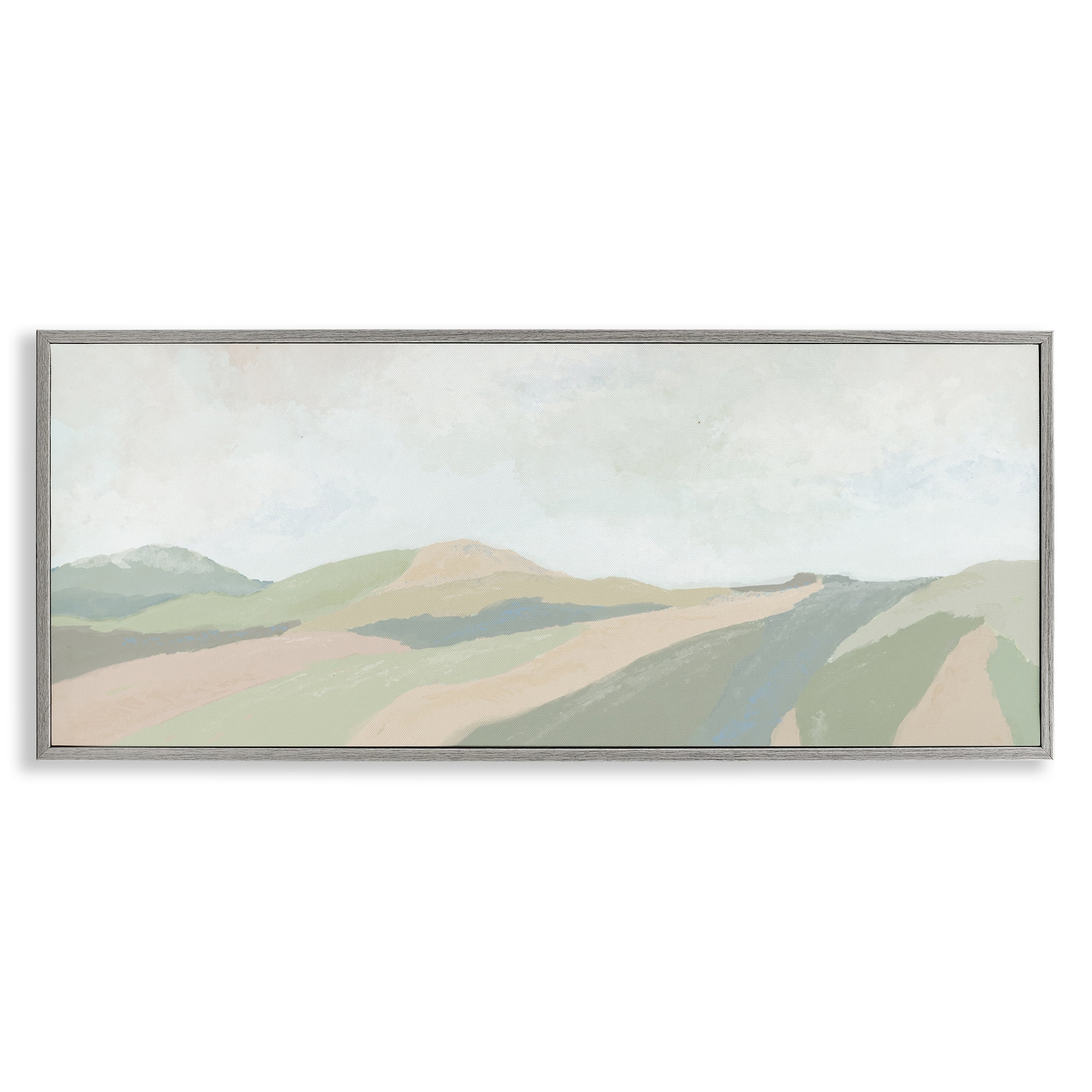Stupell Industries Striped Green Hills Landscape & Nature Painting Gray Framed Art Print Wall Art, 24 x 10