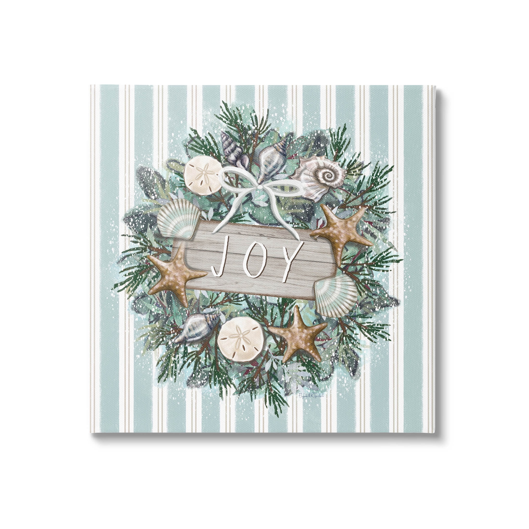 Stupell Industries Striped Joy Seashell Wreath Graphic Art Gallery Wrapped Canvas Print Wall Art, Design by Elizabeth Tyndall
