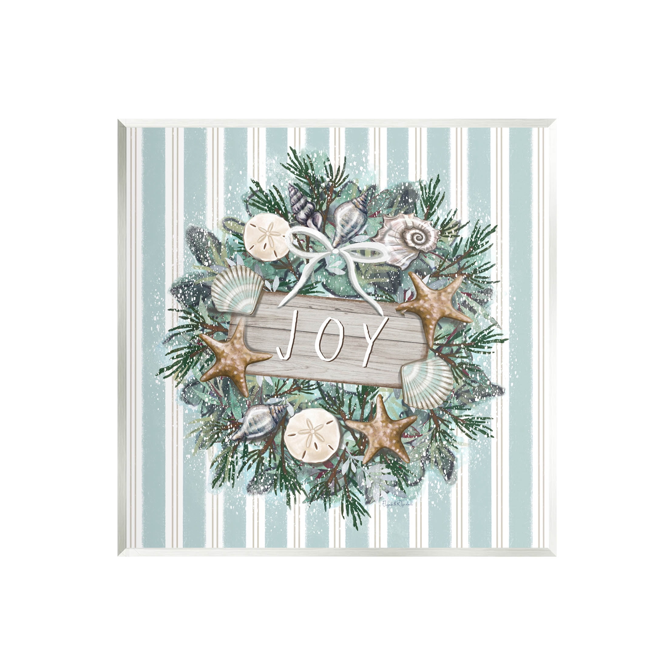 Stupell Industries Striped Joy Seashell Wreath Graphic Art Unframed Art Print Wall Art, Design by Elizabeth Tyndall