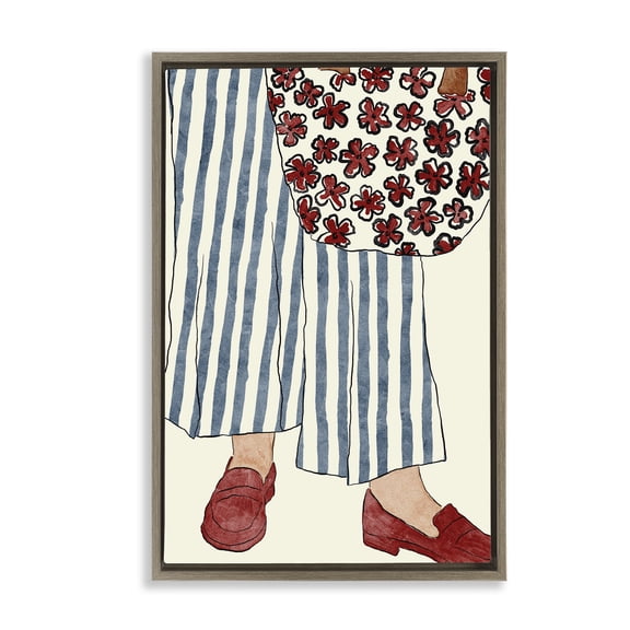 Stupell Industries Striped Minimal Fashion Brown Framed Floater Canvas Wall Art design by JJ Design House LLC, 31 x 21
