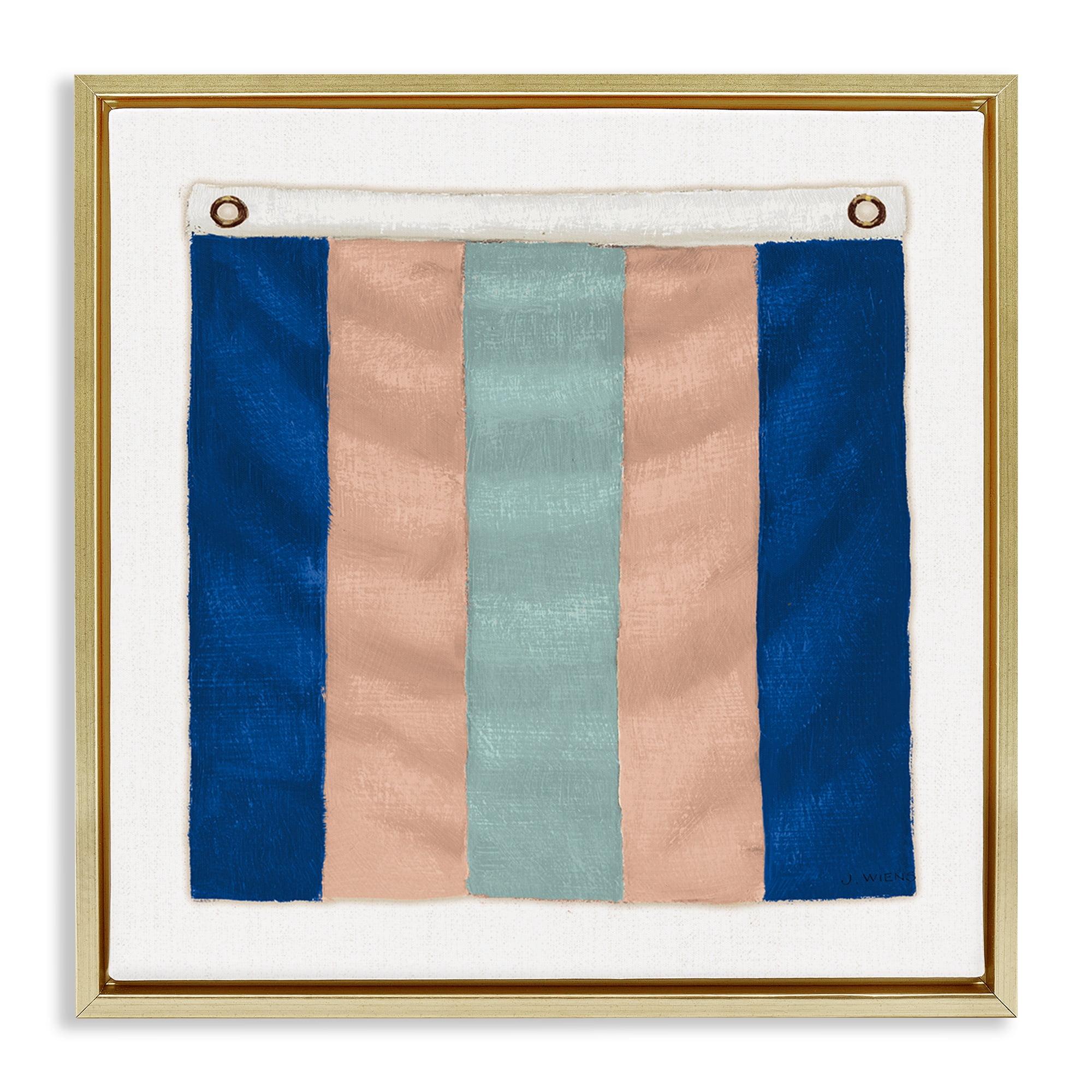 Stupell Industries Striped Nautical Flag Nautical & Beach Painting Gold Floater Framed Canvas Art Print Wall Art, 18 x 18