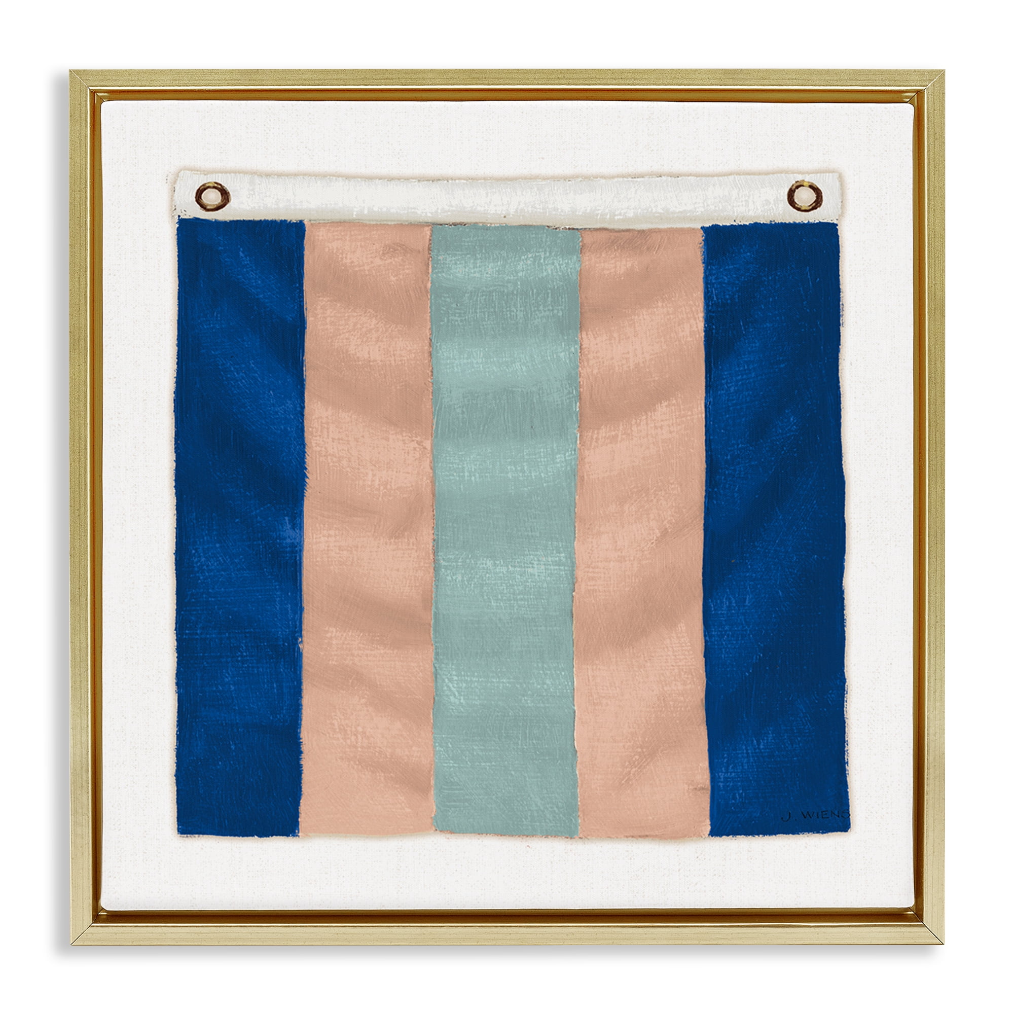 Stupell Industries Striped Nautical Flag Nautical & Beach Painting Gold Floater Framed Canvas Art Print Wall Art, 25 x 25