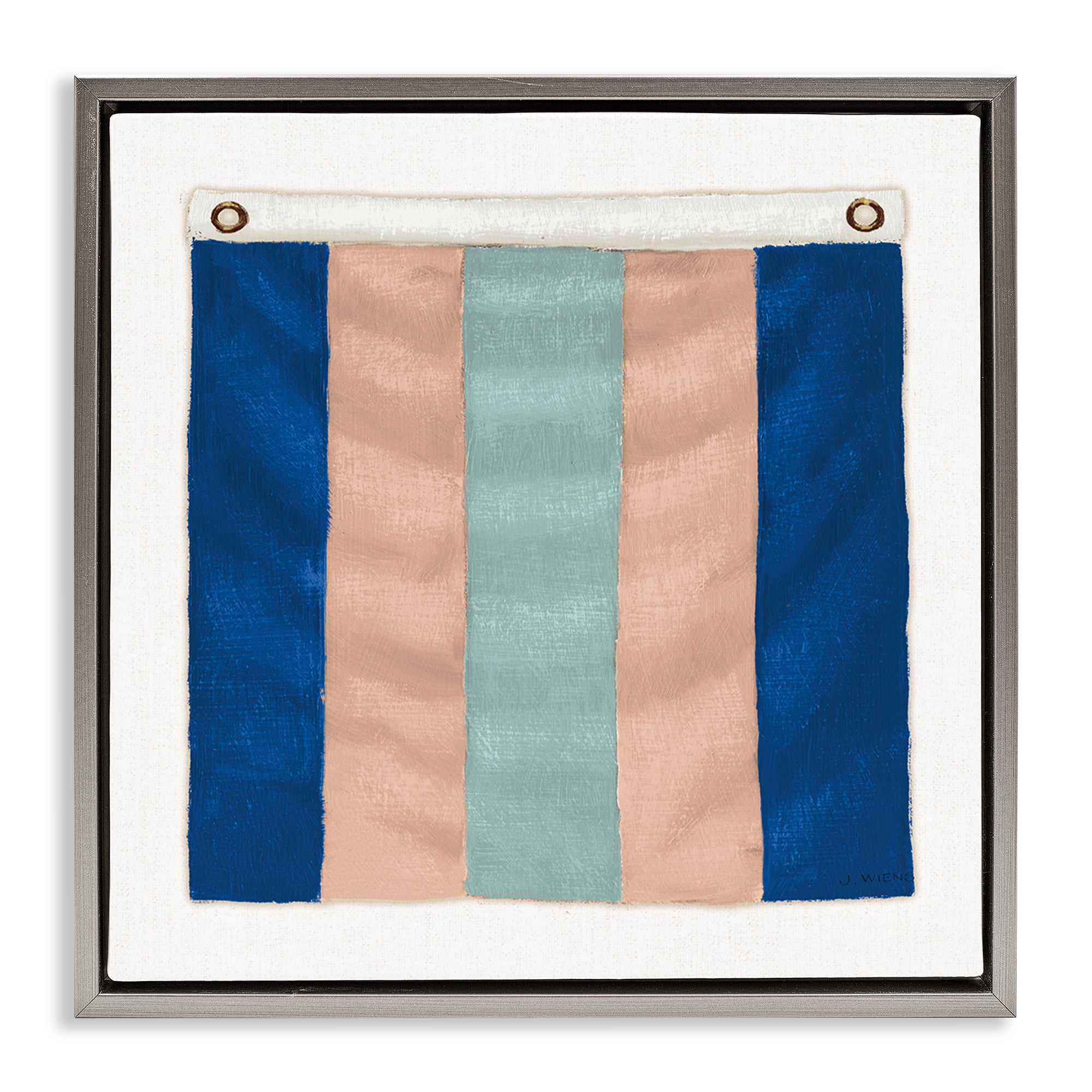Stupell Industries Striped Nautical Flag Nautical & Beach Painting Gray Floater Framed Canvas Art Print Wall Art, 25 x 25