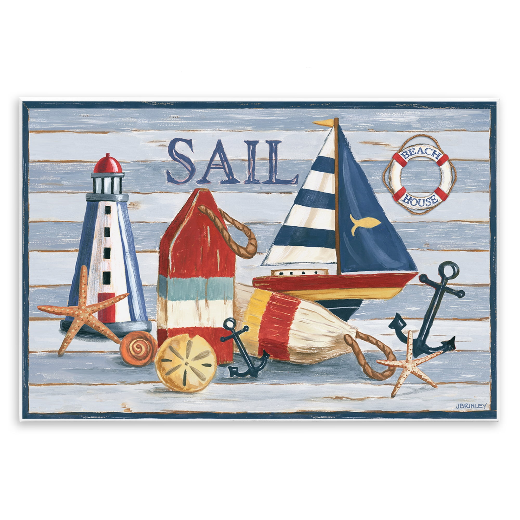 Stupell Industries Striped Nautical Still Life Nautical & Beach Painting Unframed Art Print Wall Art, 19 x 13