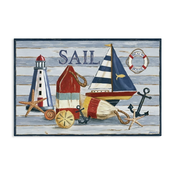 Stupell Industries Striped Nautical Still Life Nautical & Beach Painting Wrapped Canvas Art Print Wall Art, 24 x 16