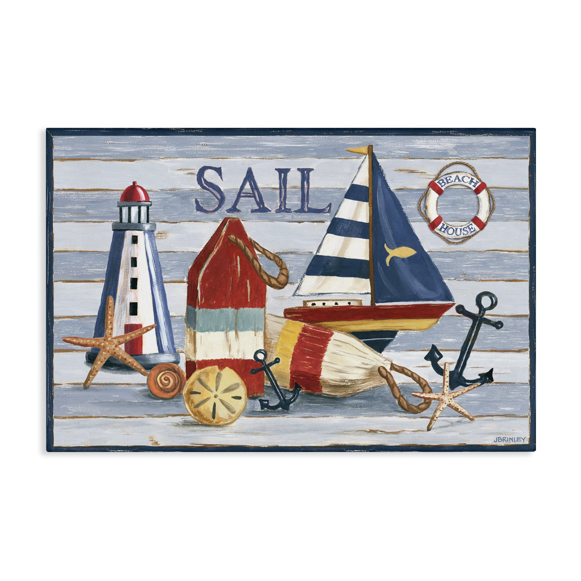 Stupell Industries Striped Nautical Still Life Nautical & Beach Painting Wrapped Canvas Art Print Wall Art, 45 x 30