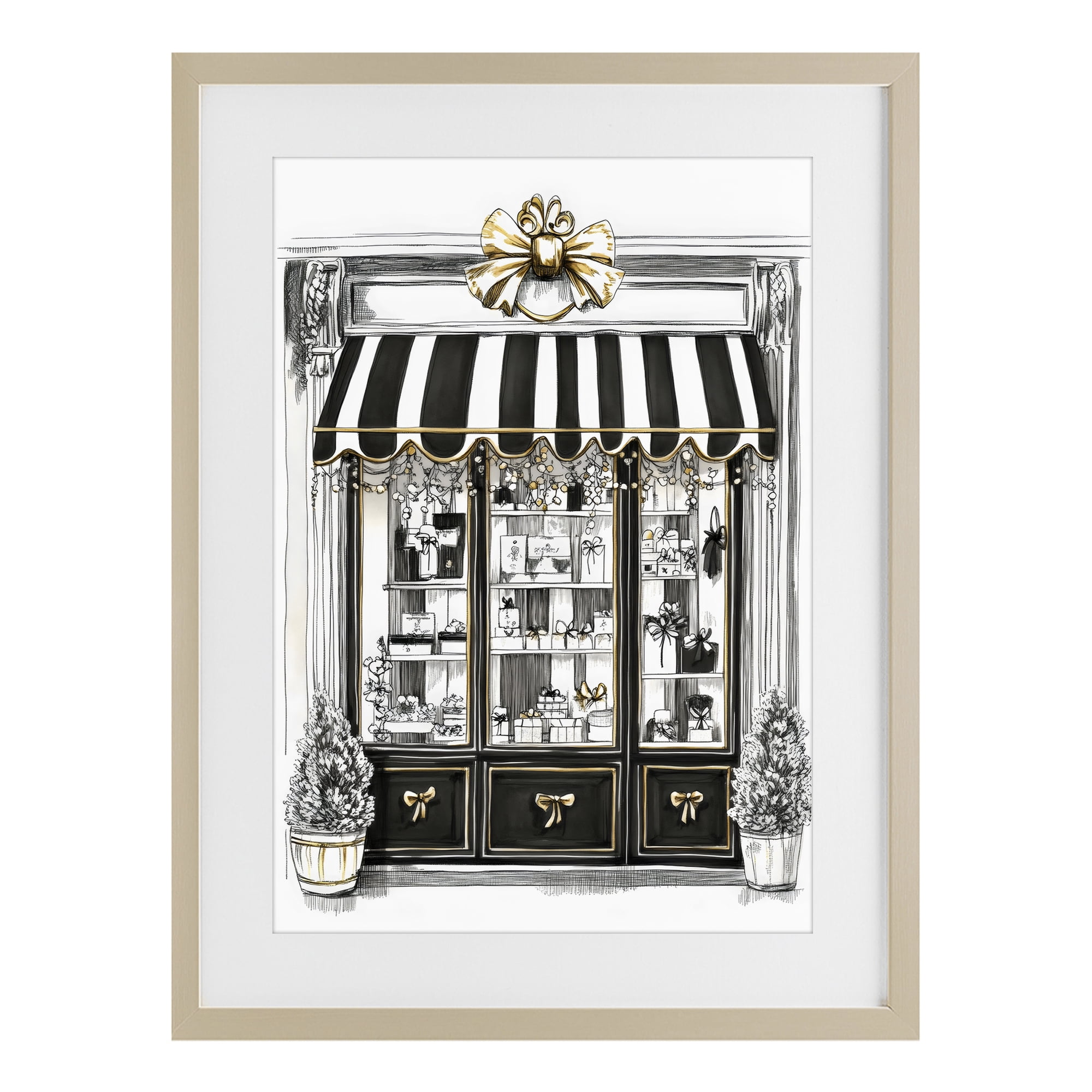 Stupell Industries Striped Paris Shop Facade Birch Framed Print Under Glass, design by Petal Prints Design