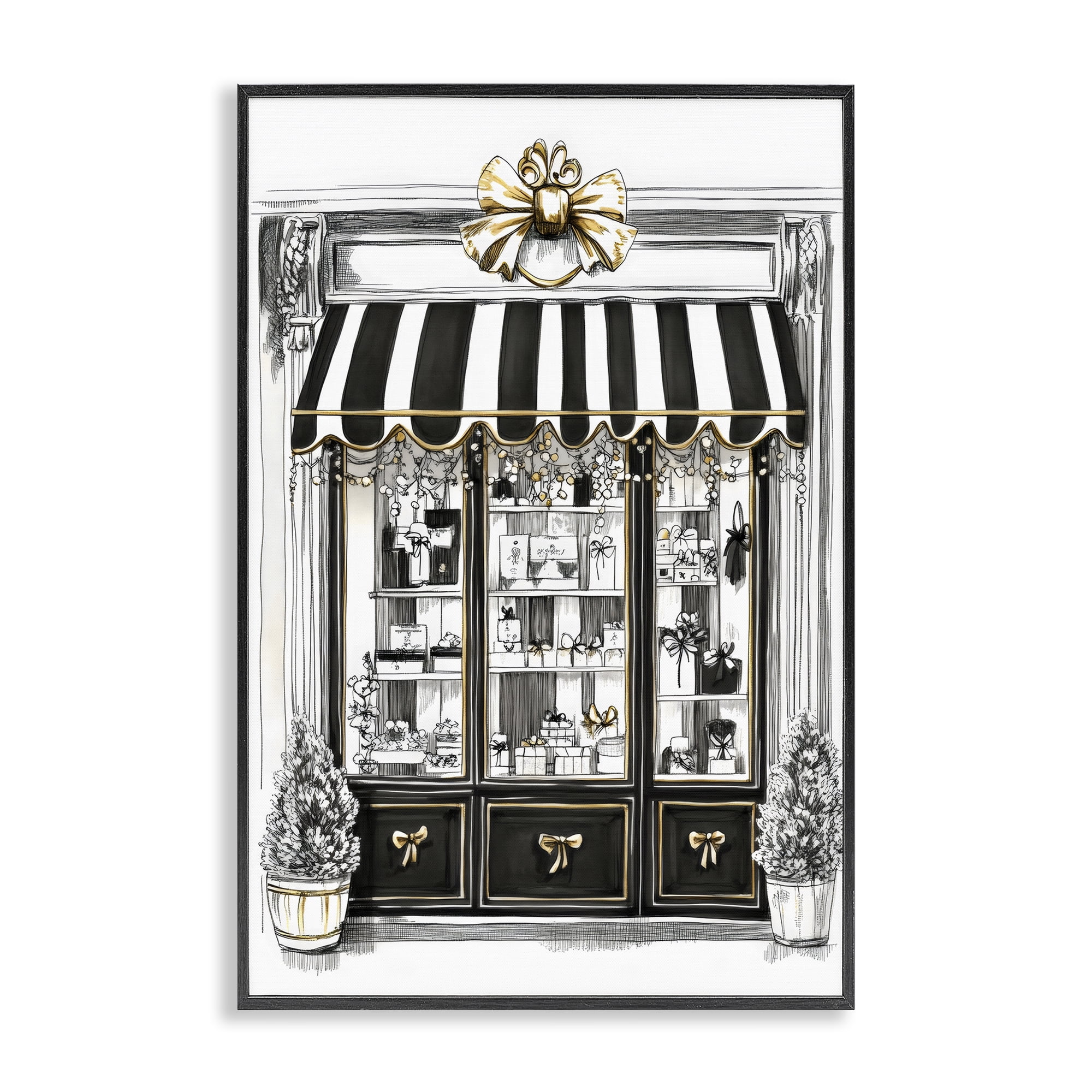 Stupell Industries Striped Paris Shop Facade Black Framed Giclee Art, design by Petal Prints Design