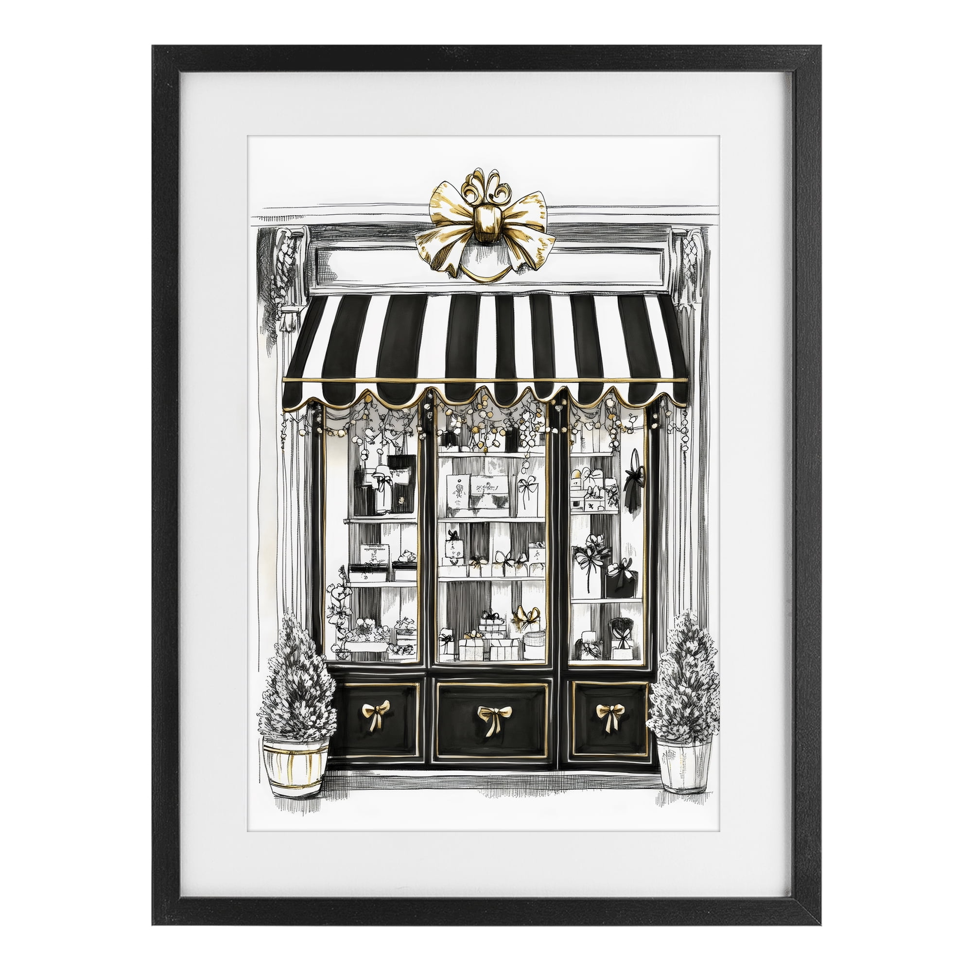 Stupell Industries Striped Paris Shop Facade Black Framed Print Under Glass, design by Petal Prints Design