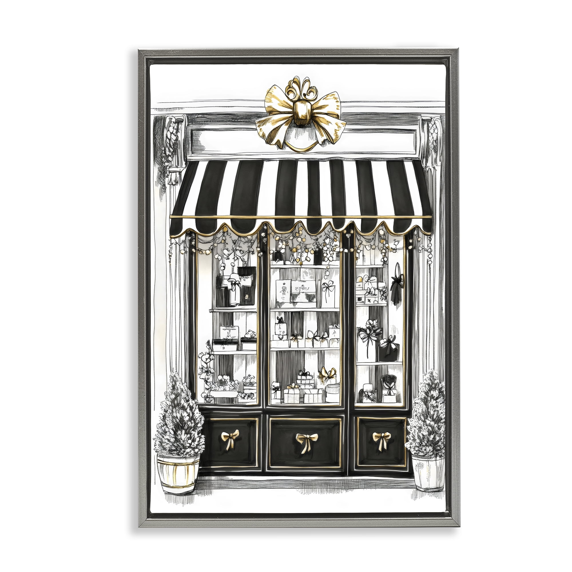 Stupell Industries Striped Paris Shop Facade Gray Framed Floater Canvas Wall Art, design by Petal Prints Design