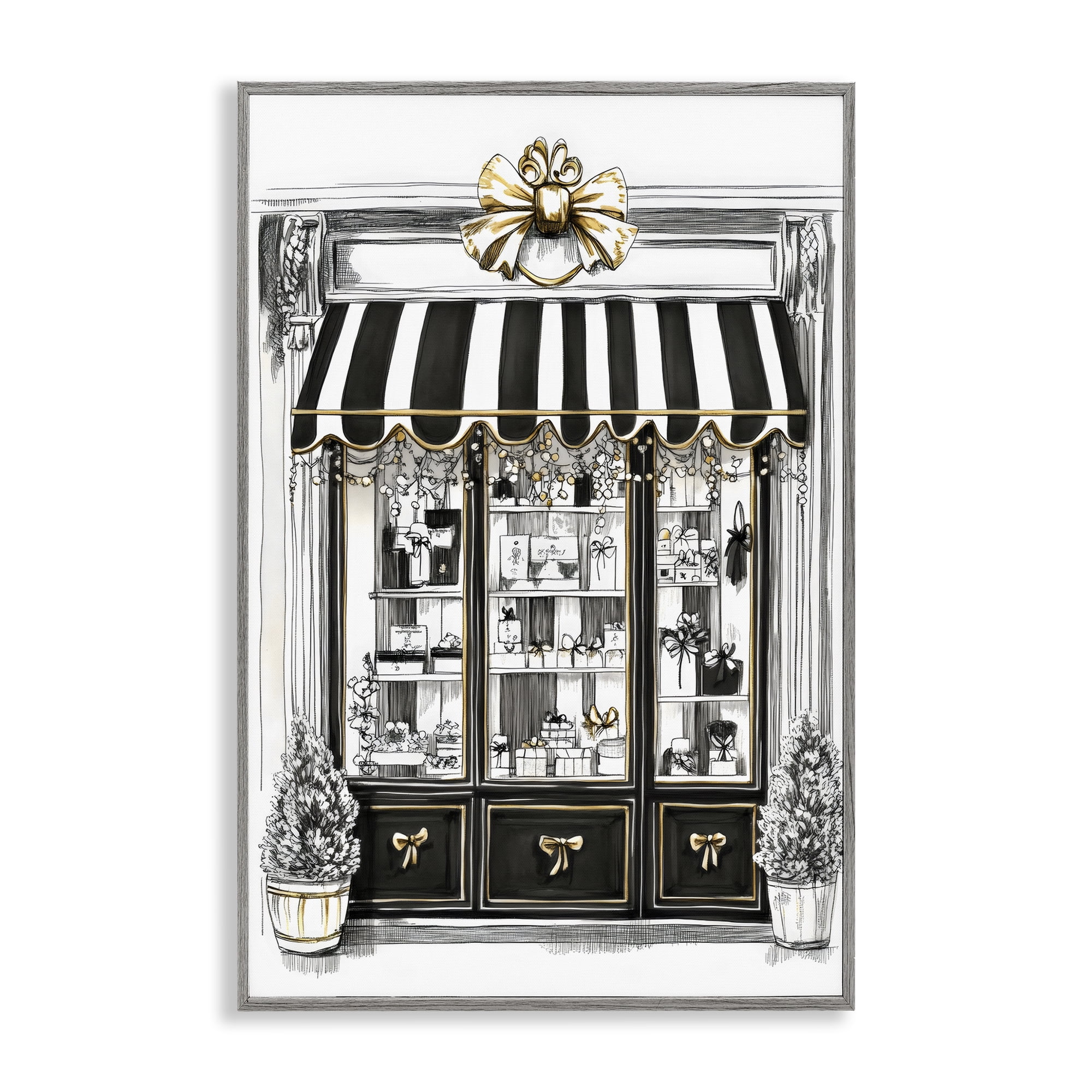 Stupell Industries Striped Paris Shop Facade Gray Framed Giclee Art, design by Petal Prints Design