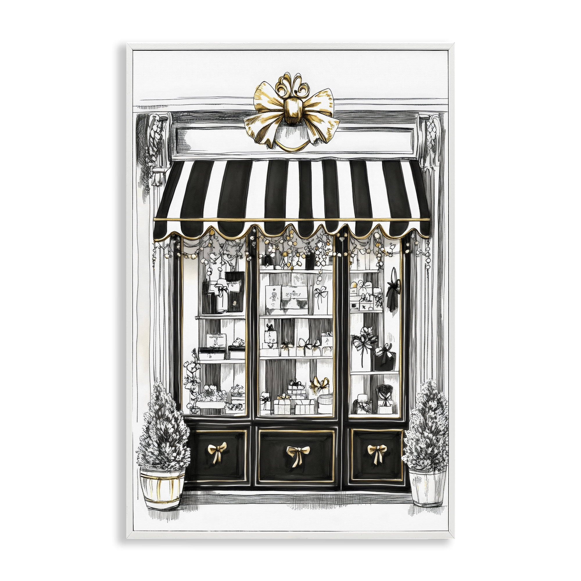Stupell Industries Striped Paris Shop Facade White Framed Giclee Art, design by Petal Prints Design