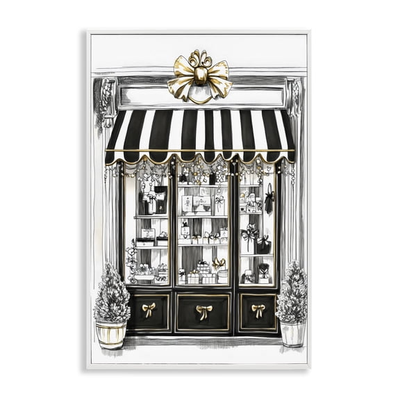 Stupell Industries Art Deco Striped Paris Shop Facade White Framed Giclee Art, 20 x 30, by Petals Prints Design