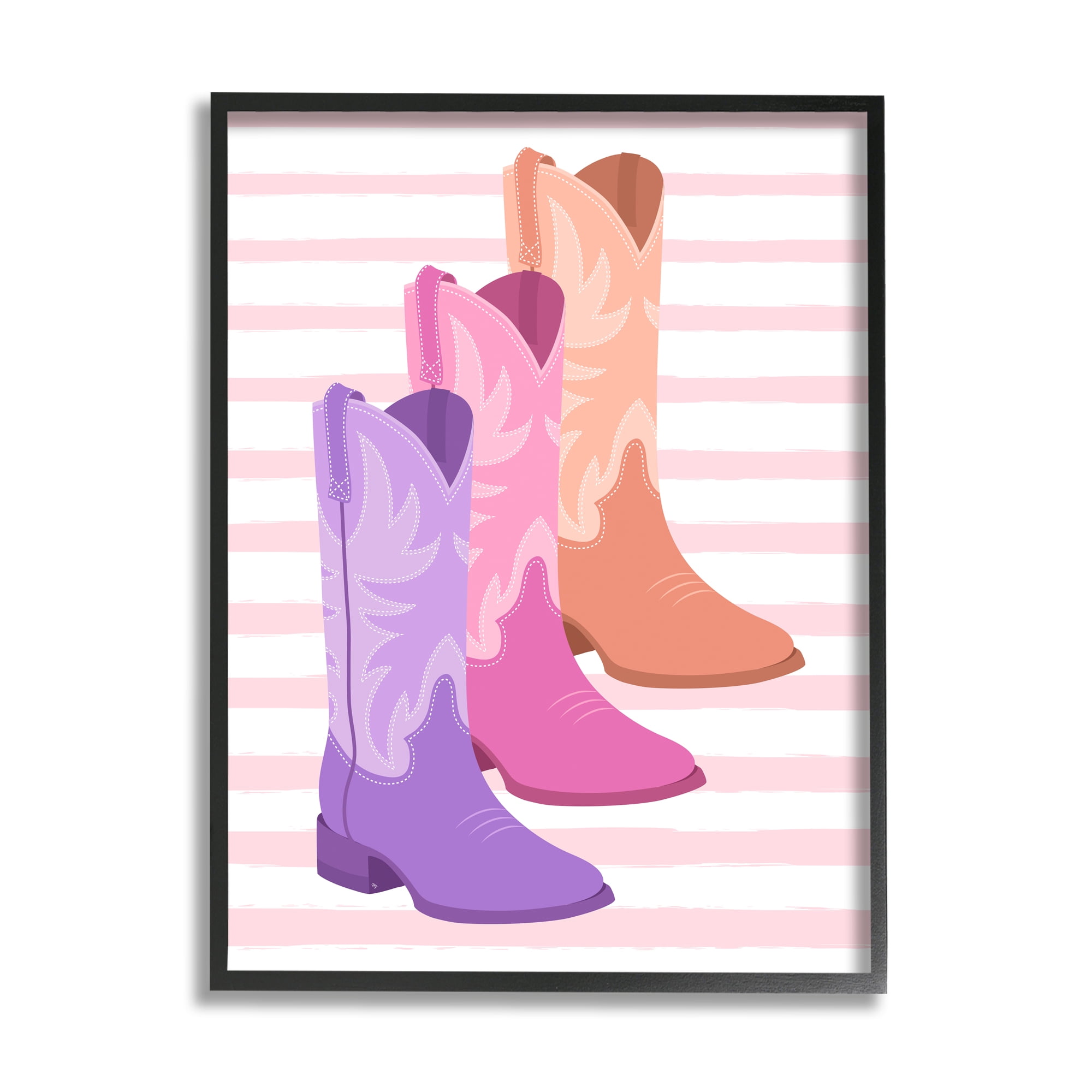 Stupell Industries Striped Pastel Cowgirl Boots Beauty & Fashion Painting Black Framed Art Print Wall Art, 24 x 30