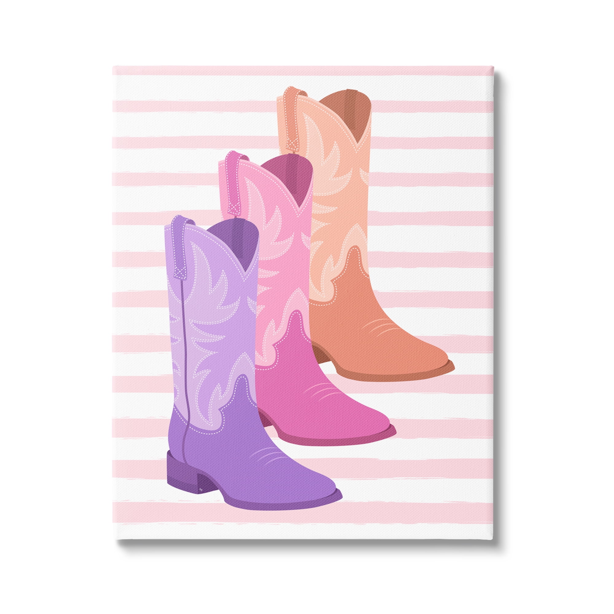 Stupell Industries Striped Pastel Cowgirl Boots Beauty Fashion Painting Gallery Wrapped Canvas Art Print Wall Art 16 x 20