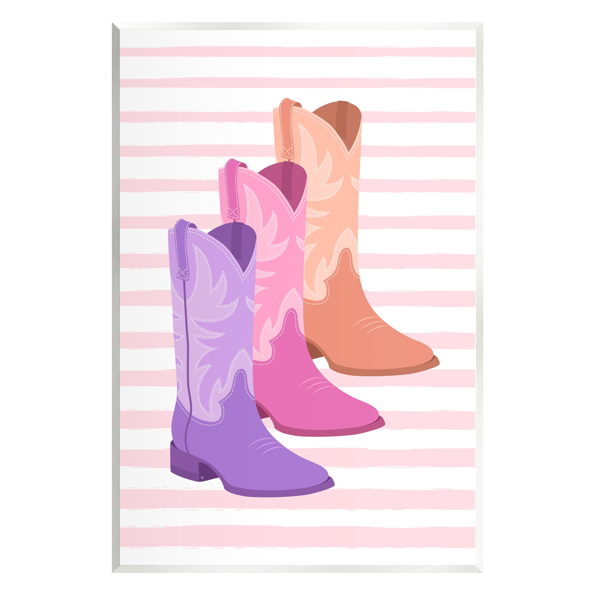 Stupell Industries Striped Pastel Cowgirl Boots Beauty & Fashion Painting Unframed Art Print Wall Art, 13 x 19