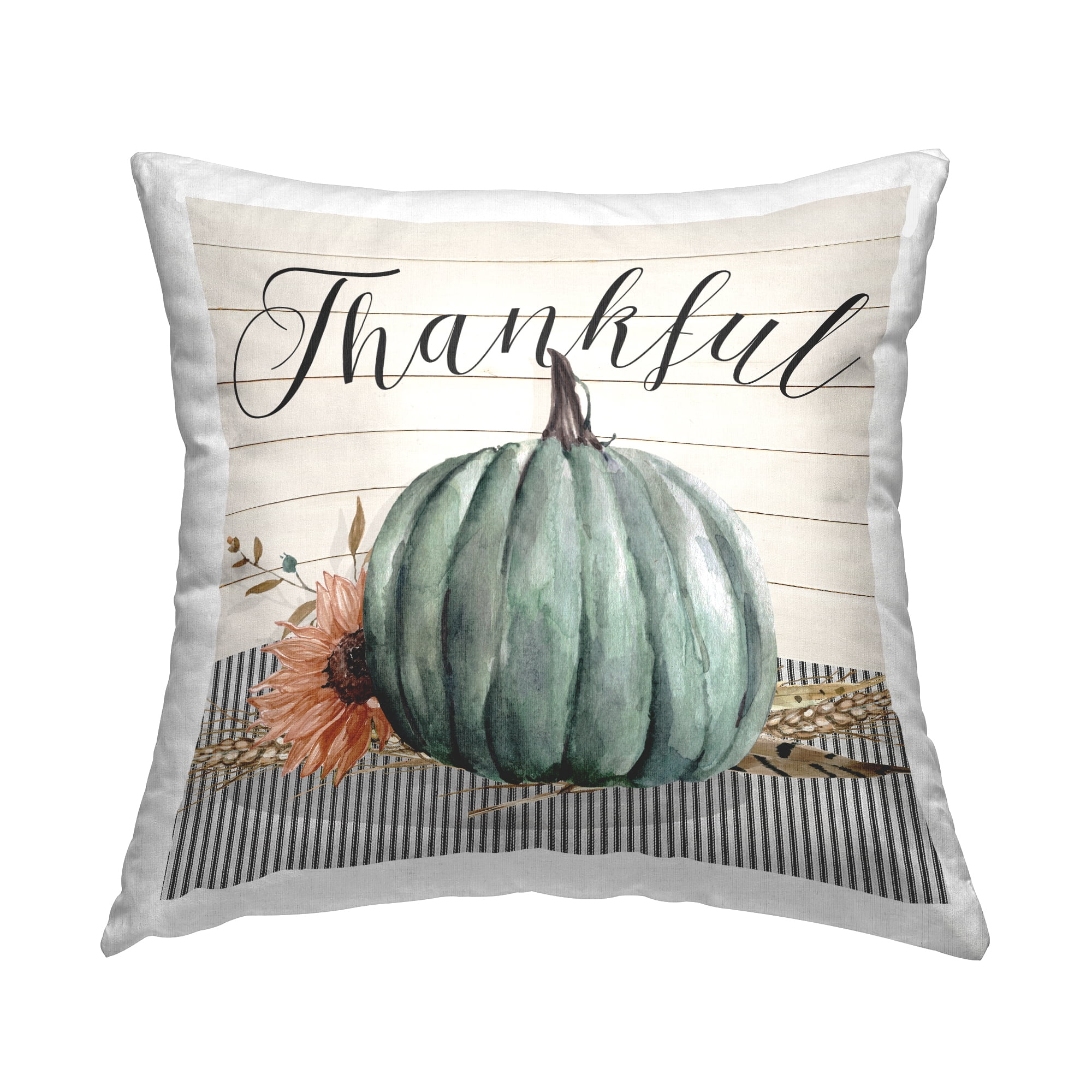 Stupell Industries Striped Pattern Fall Pumpkin Thankful Typography Design by Livi + Fin Throw Pillow
