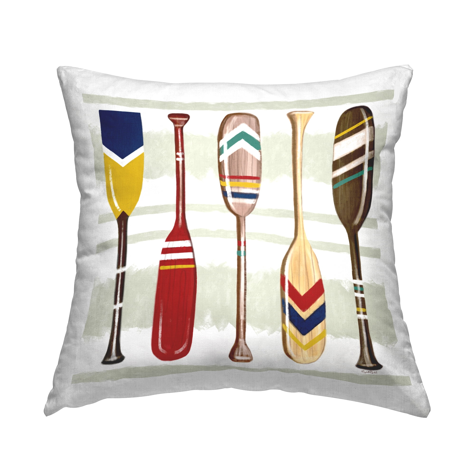 Stupell Industries Striped Patterned Boat Oars Paddles Design by Elizabeth Tyndall Throw Pillow