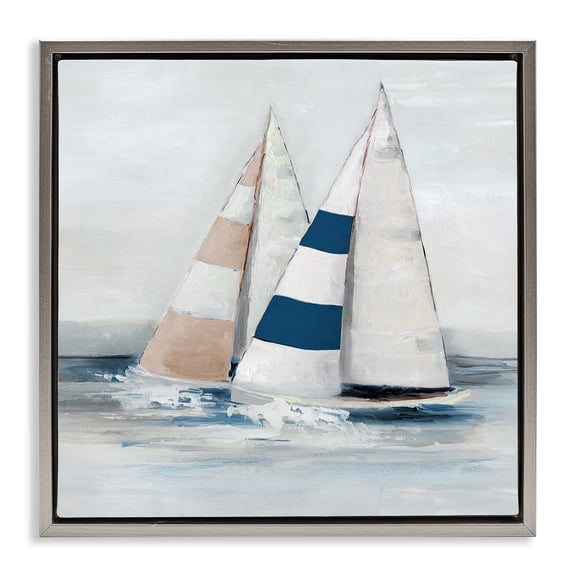 Stupell Industries Striped Sailboat Duo Transportation Painting Gray Floater Framed Canvas Art Print Wall Art, 18 x 18