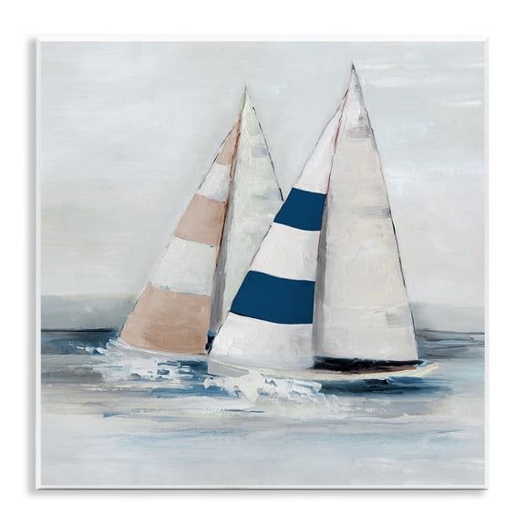 Stupell Industries Striped Sailboat Duo Transportation Painting Unframed Art Print Wall Art, 12 x 12