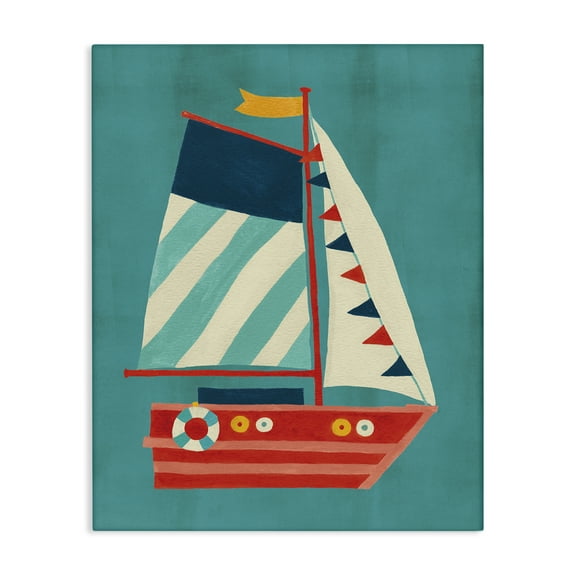 Stupell Industries Striped Sailboat on Blue Transportation Painting Wrapped Canvas Art Print Wall Art, 16 x 20