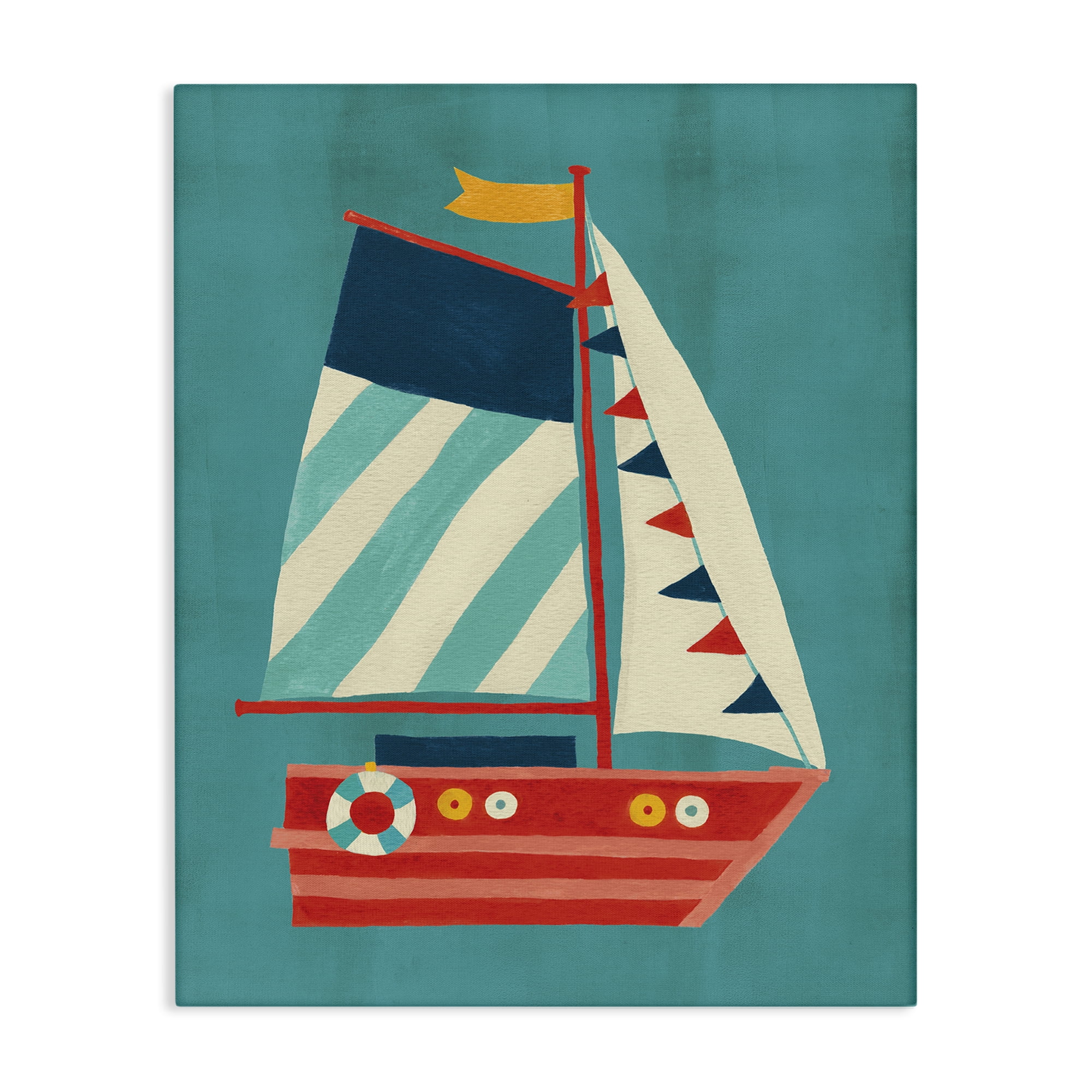 Stupell Industries Striped Sailboat on Blue Transportation Painting Wrapped Canvas Art Print Wall Art, 24 x 30