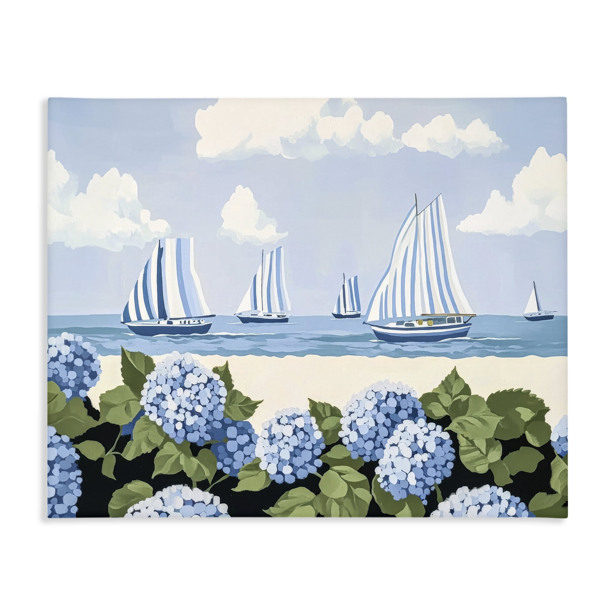 Stupell Industries Striped Sails & Seaside Hydrangeas Canvas Wall Art, design by Sisi and Seb
