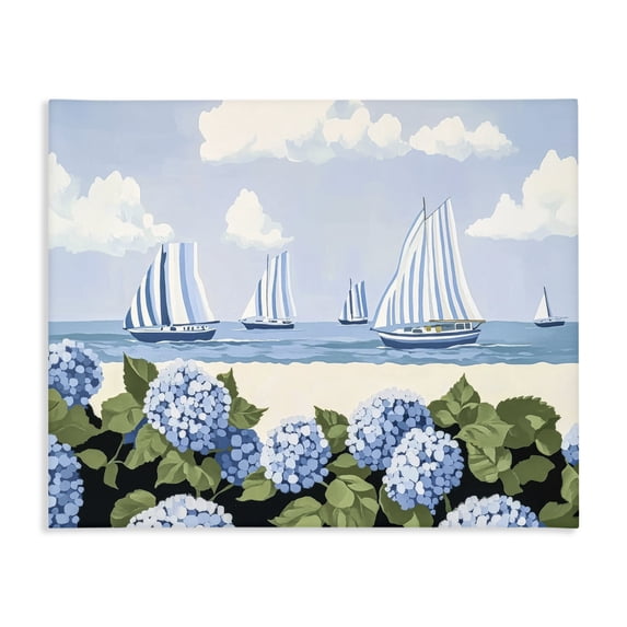 Stupell Industries Coastal Sails & Hydrangeas Canvas Art, 30 x 24, by Sisi and Seb