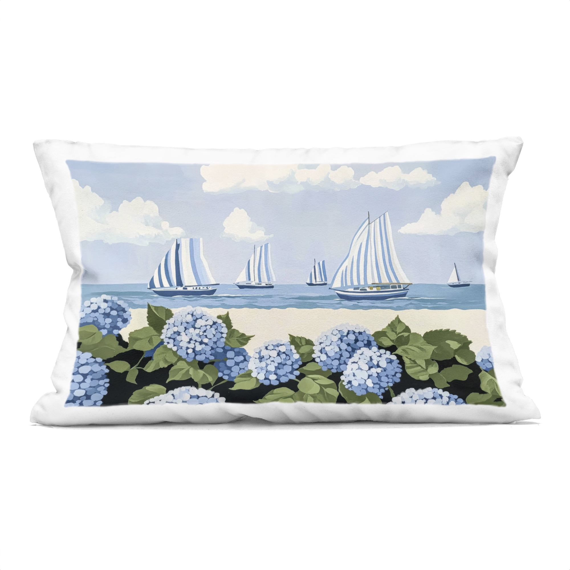 Stupell Industries Striped Sails & Seaside Hydrangeas Decorative Printed Throw Pillow, design by Sisi and Seb, 14 x 7 x 20