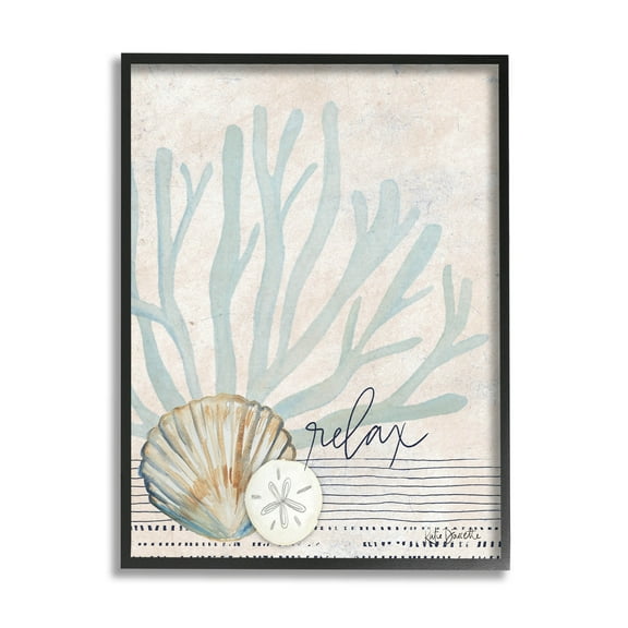 Stupell Industries Striped Sea Life Aquatic Seashells Graphic Art Black Framed Art Print Wall Art, Design by Katie Doucette