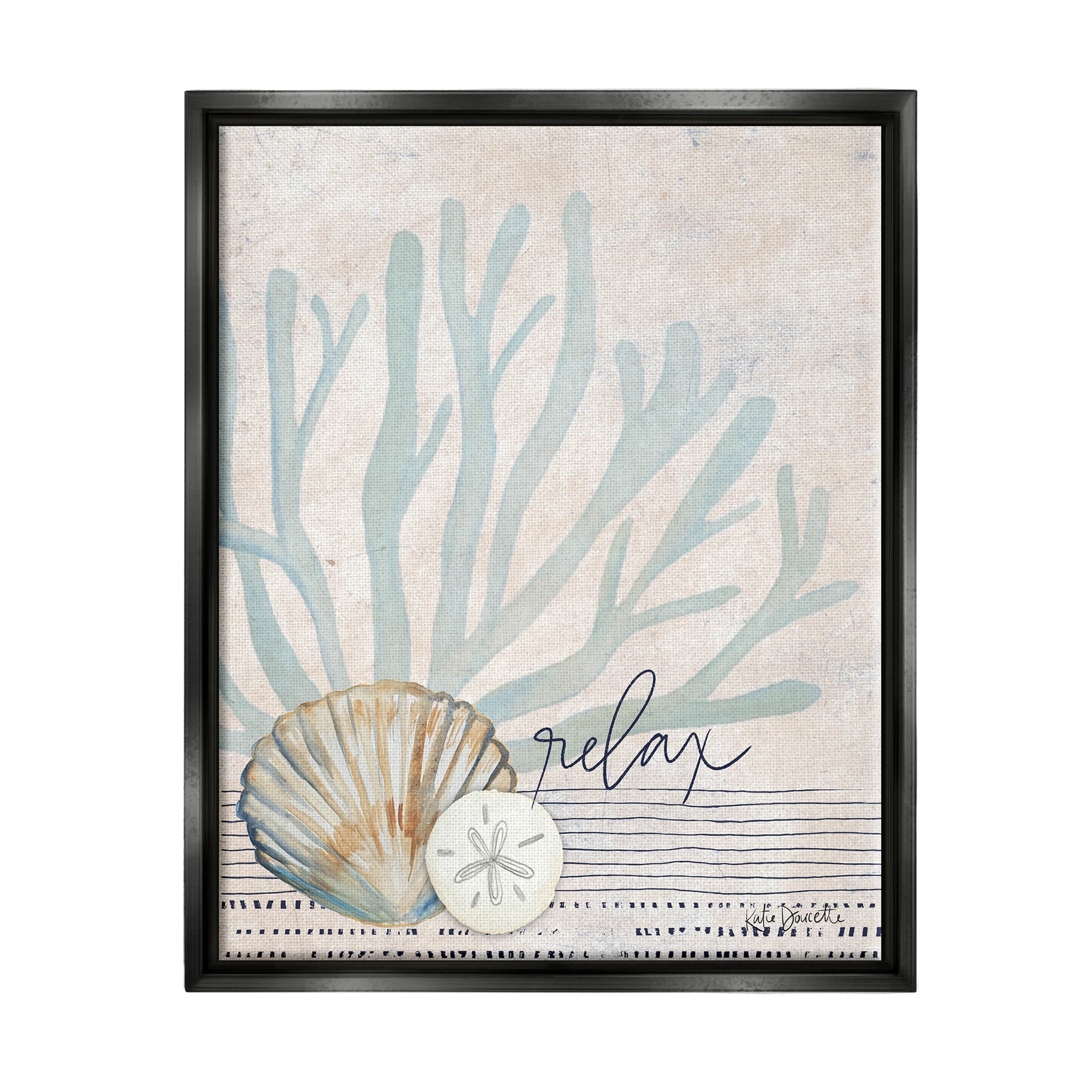 Stupell Industries Striped Sea Life Aquatic Seashells Graphic Art Jet Black Floating Framed Canvas Print Wall Art, Design by Katie Doucette
