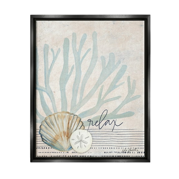 Stupell Industries Striped Sea Life Aquatic Seashells Graphic Art Jet Black Floating Framed Canvas Print Wall Art, Design by Katie Doucette